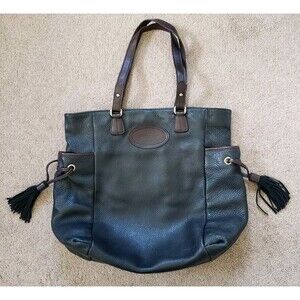 Vintage Y2k Tommy Hilfiger Soft Leather Tote Shoulder Bag Black Suede Tassels